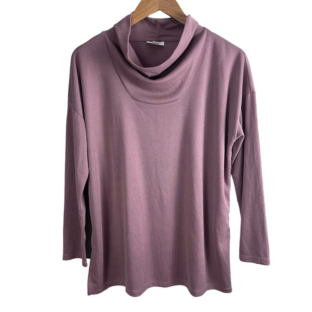 J Jill PureJill Mauve Ribbed Knit Mock Cowl Neck Shirt Tunic Top Blouse MP PM